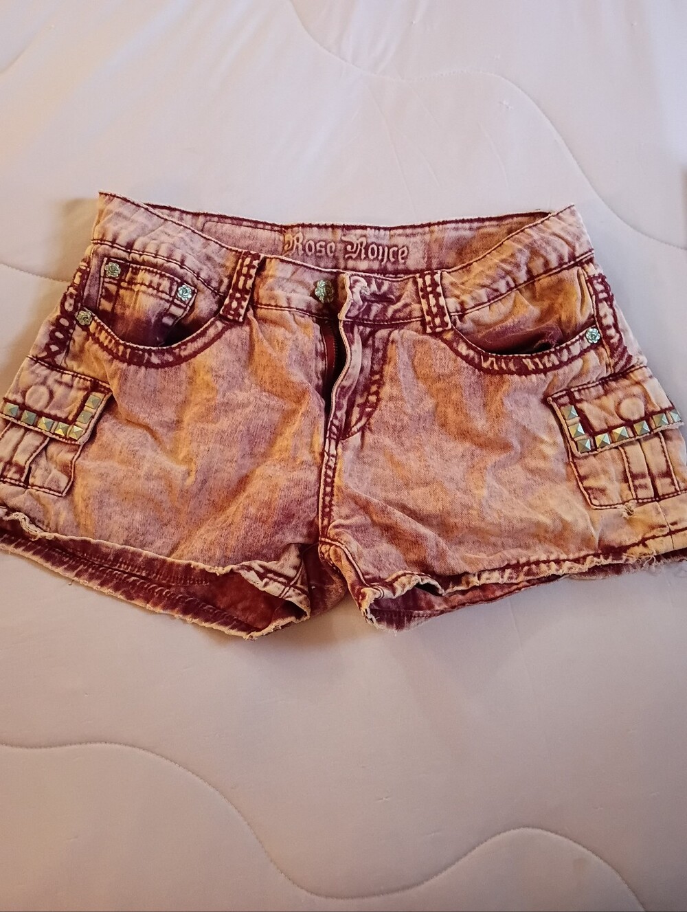 Rose Royce Red Acid Washed Shorts.